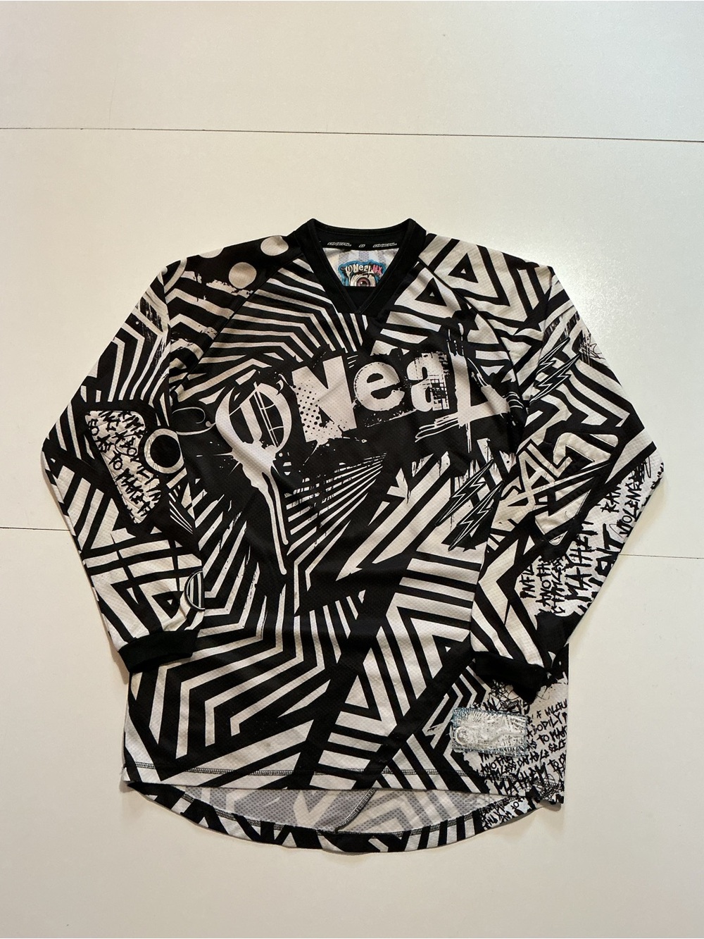 O'Neal MX Motocross Lightning Bolt Black & White Long Sleeve AOP Racing Jersey